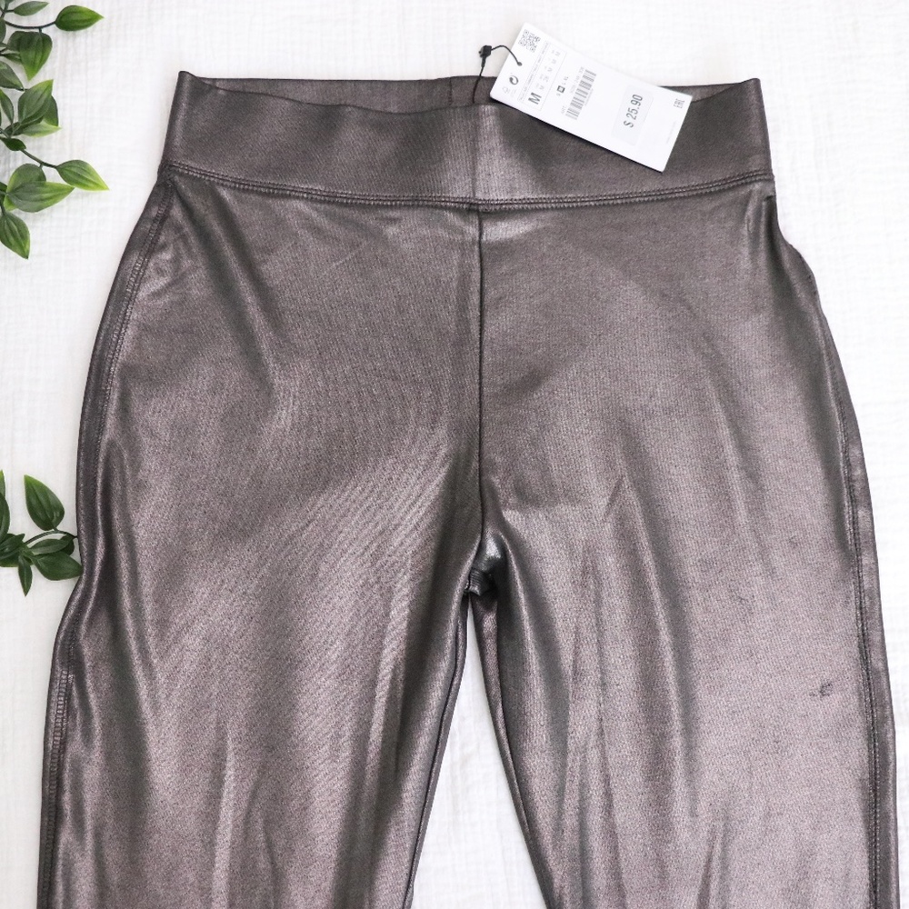 NWT SILVER GREY METALLIC FAUX LEATHER LEGGINGS